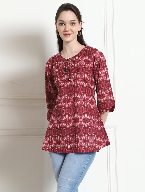 women printed three quarter sleeve tunic - 21650409 - Very Small Image - 1