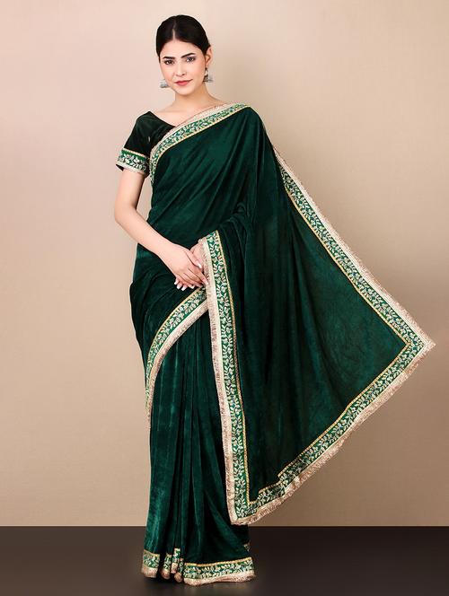 women solid with lace bordered saree - 21650438 - Very Small Image - 1