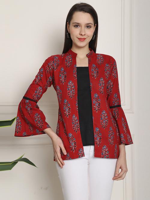 women maroon florals printed bell sleeve top - 21650525 - Very Small Image - 1