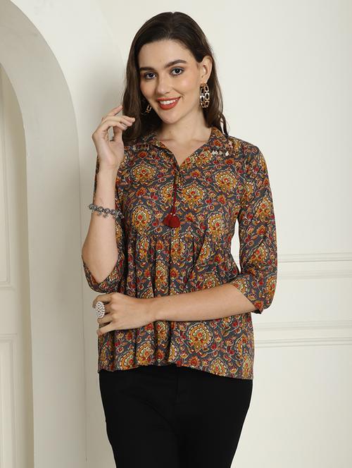 women printed three quarter sleeve tunic - 21650529 - Very Small Image - 1