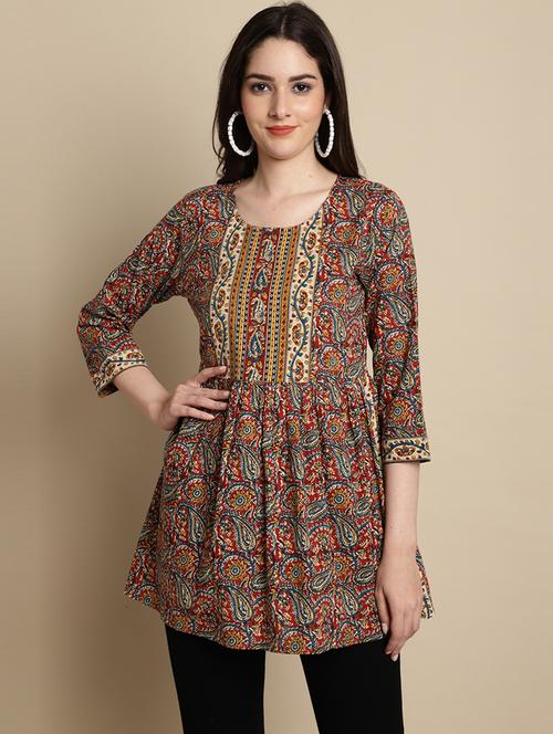 women printed three quarter sleeve tunic - 21650531 - Very Small Image - 1