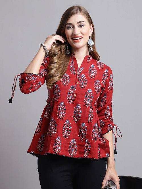 women printed three quarter sleeve tunic - 21650545 - Very Small Image - 1