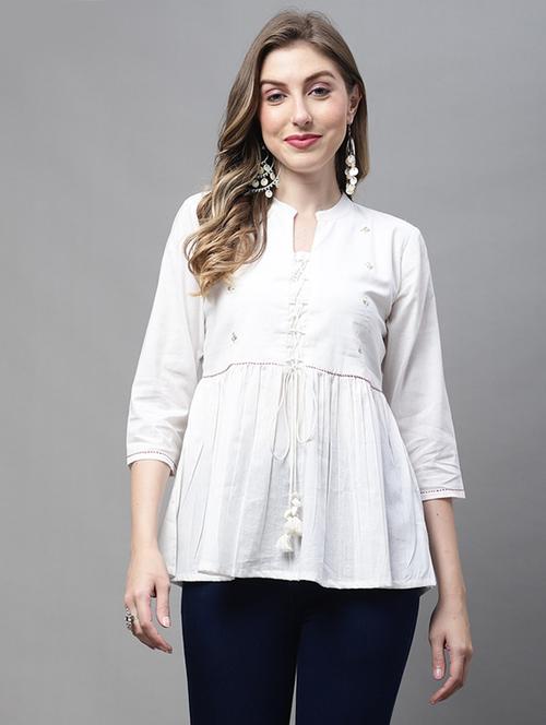 off white cotton regular tunic - 21650553 - Very Small Image - 1