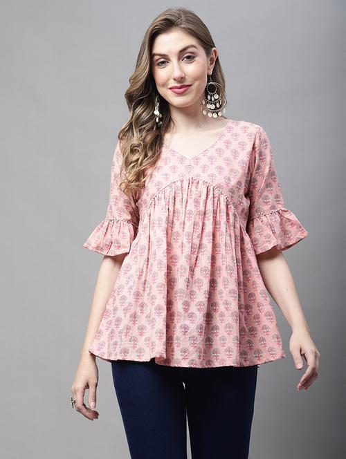 peach cotton regular tunic - 21650556 - Very Small Image - 1