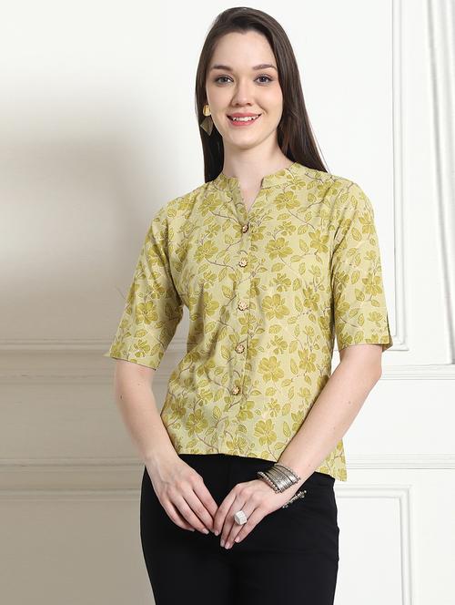 women lime floral print short sleeve top - 21650565 - Very Small Image - 1