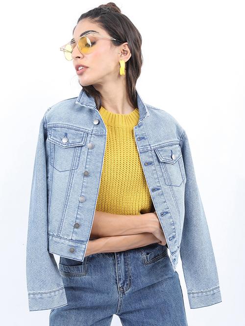 women long sleeves solid denim jacket - 21650995 - Very Small Image - 1