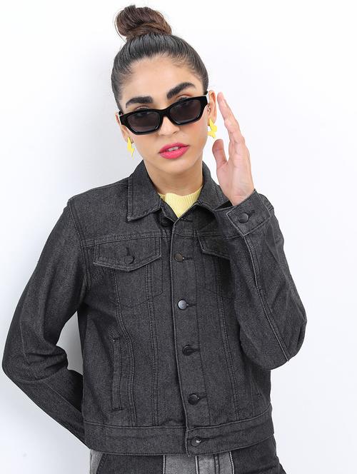 women long sleeves solid denim jacket - 21650997 - Very Small Image - 1