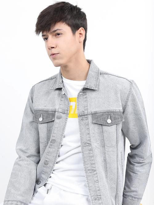 men solid long sleeve denim jacket - 21651008 - Very Small Image - 1