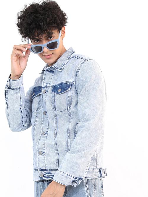men solid long sleeve denim jacket - 21651015 - Very Small Image - 1