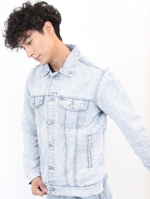 men solid long sleeve denim jacket - 21651020 - Very Small Image - 1