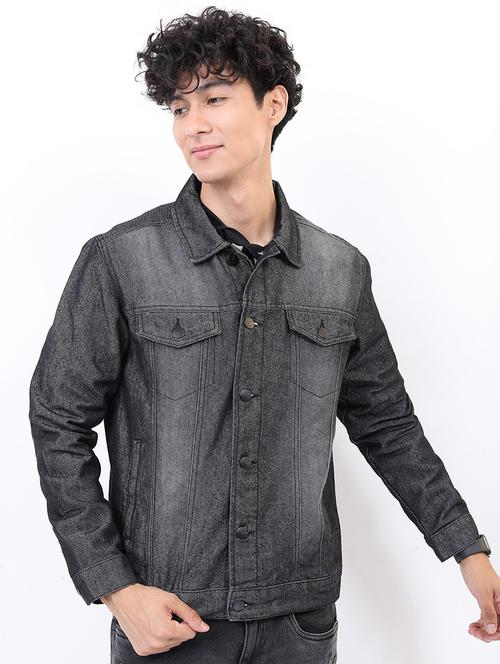 men solid long sleeve denim jacket - 21651024 - Very Small Image - 1