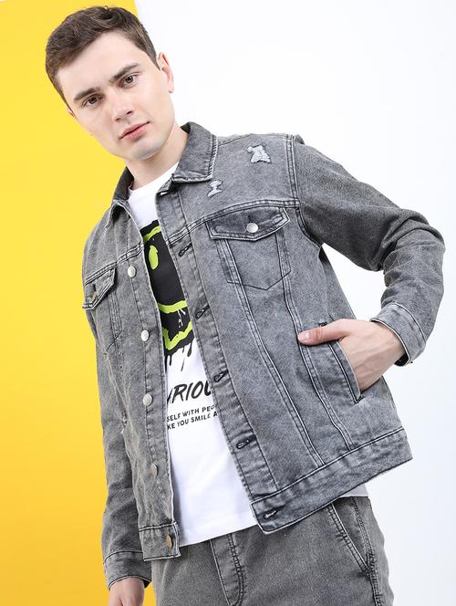 men solid long sleeve denim jacket - 21651028 - Very Small Image - 1