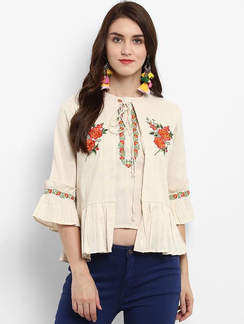 Womensolid Embroidered Top With Jacket - 21651125 - Very Small Image - 1