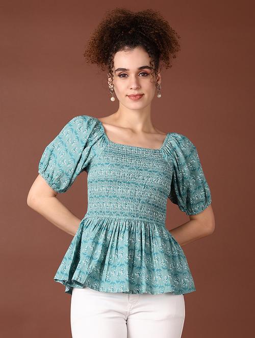 women puff sleeves printed peplum top - 21651547 - Very Small Image - 1