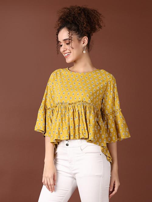 women round neck printed peplum top - 21651549 - Very Small Image - 1