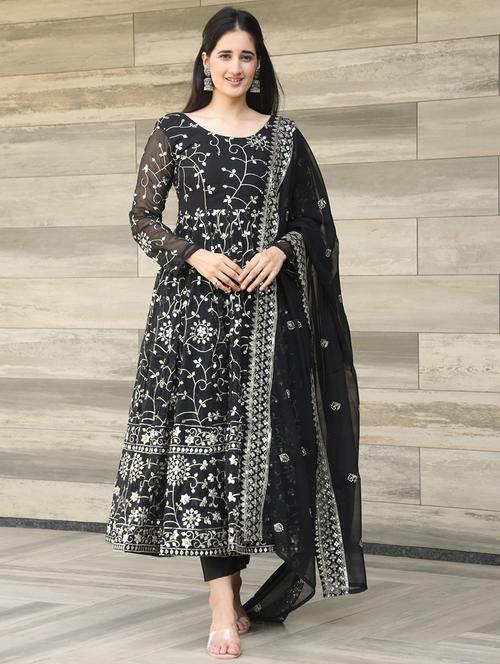 women balck long sleeve kurta pant with dupatta set - 21651791 - Very Small Image - 1