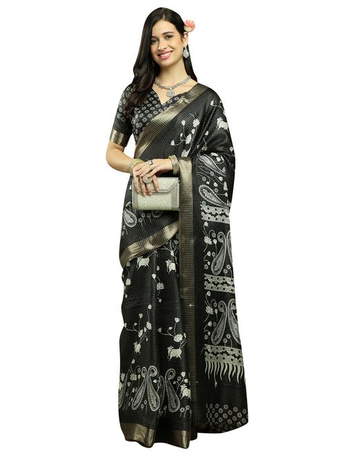 women black printed zari bordered saree with blouse - 21651913 - Very Small Image - 1