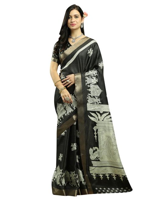 women black printed zari bordered saree with blouse - 21651915 - Very Small Image - 1