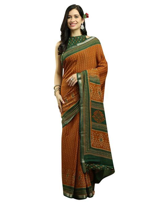 women mustard printed zari bordered saree with blouse - 21651920 - Very Small Image - 1
