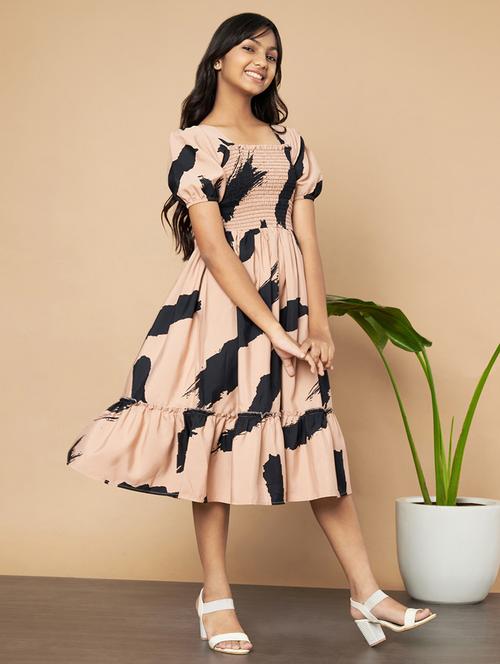 girls printed square neck fit & flare dress - 21652703 - Very Small Image - 1