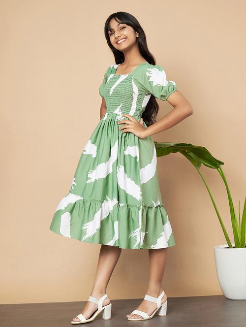 girls printed square neck fit & flare dress - 21652705 - Very Small Image - 1