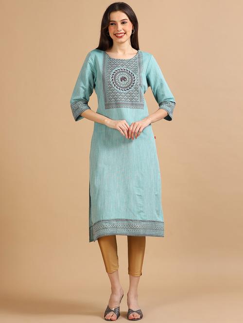women placement print round neck straight kurta - 21652717 - Very Small Image - 1