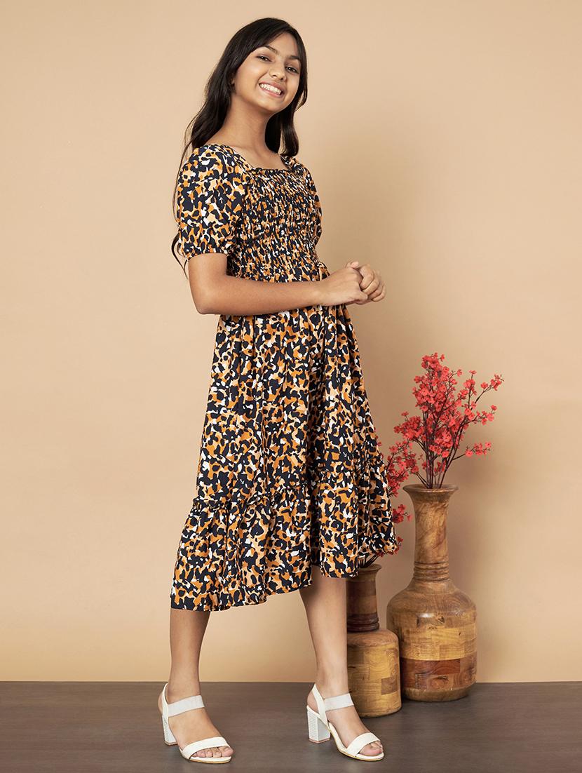 girls printed square neck fit & flare dress - 21652939 - Zoom Image - 2