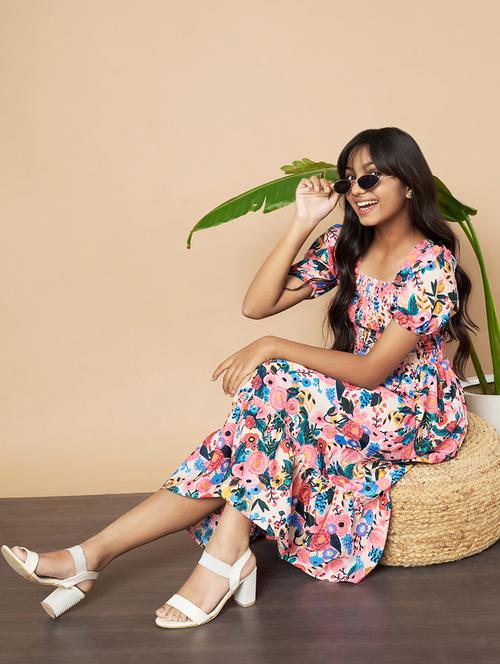 girls floral square neck fit & flare dress - 21652941 - Very Small Image - 1