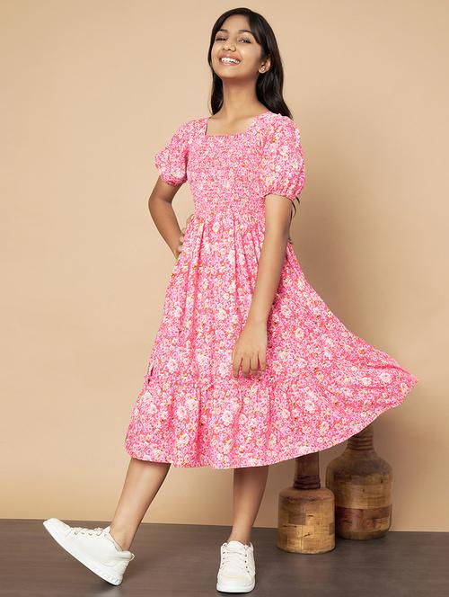 girls floral square neck fit & flare dress - 21652944 - Very Small Image - 1