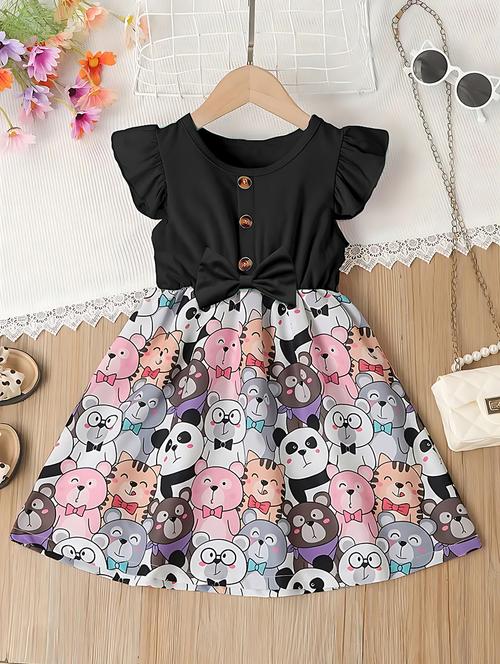 girls printed round neck frock - 21659446 - Very Small Image - 1