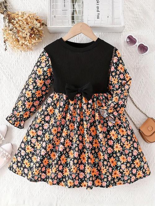 girls printed round neck frock - 21659449 - Very Small Image - 1