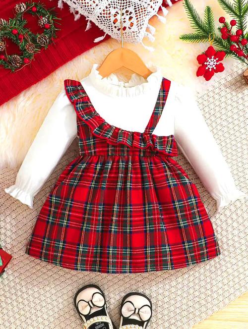 girls checkered round neck frock - 21659592 - Very Small Image - 1