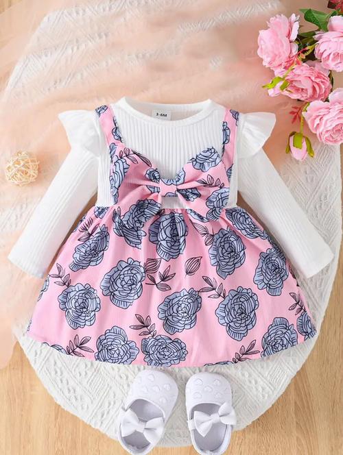 girls printed round neck frock - 21659595 - Very Small Image - 1