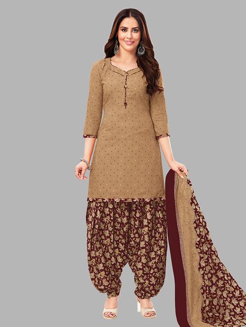 women printed cotton unstitched suit set - 21659639 - Very Small Image - 1