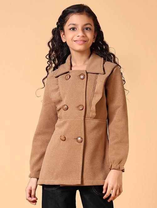 girls brown solid long sleeve coat - 21659734 - Very Small Image - 1