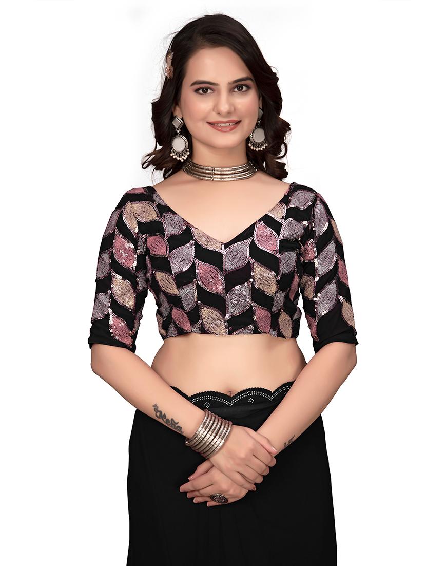 women black embellished saree with blouse - 21659976 - Standard Image - 4