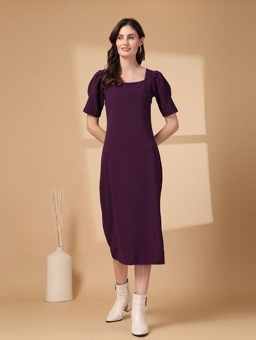 women solid square neck a-line dress - 21660058 - Very Small Image - 1