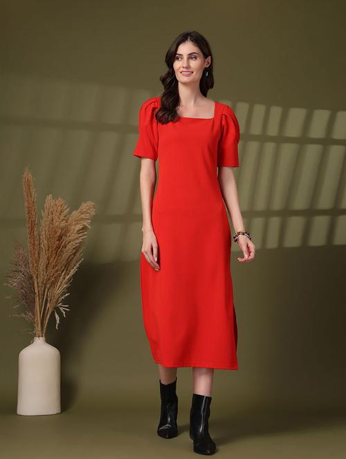 women solid square neck a-line dress - 21660059 - Very Small Image - 1