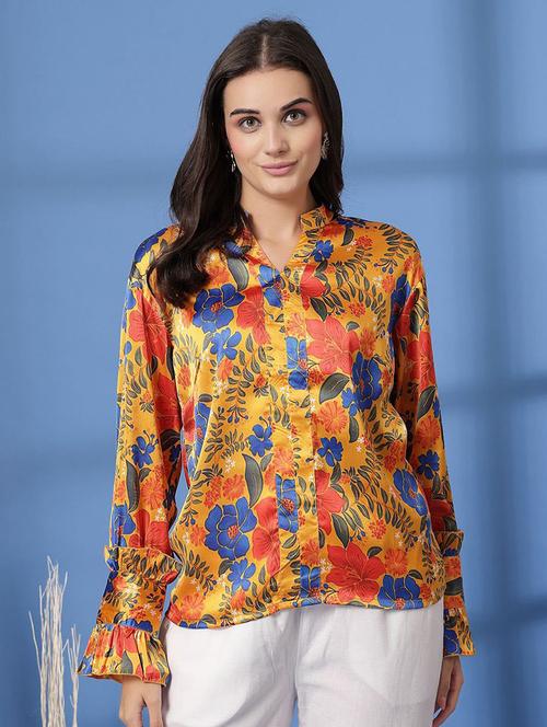 women printed mandarin neck western top - 21660461 - Very Small Image - 1