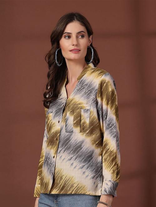 women printed mandarin neck western top - 21660470 - Very Small Image - 1