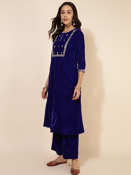 women blue embroidered kurta palazzo set set - 21660484 - Very Small Image - 1