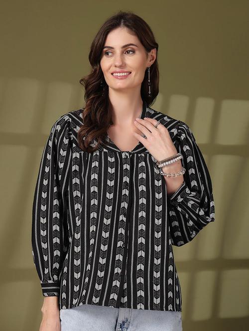 women black printed long sleeve shirt top - 21660681 - Very Small Image - 1