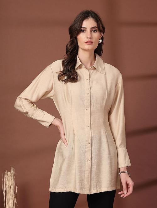 women beige solid long sleeve shirt - 21660688 - Very Small Image - 1