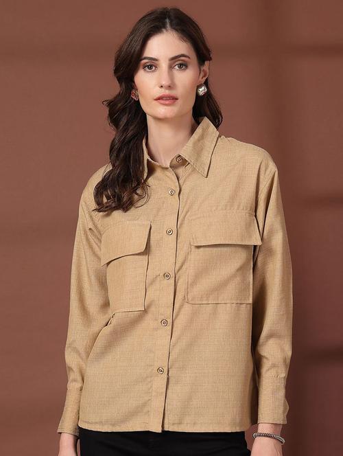 women beige solid long sleeve shirt - 21660690 - Very Small Image - 1