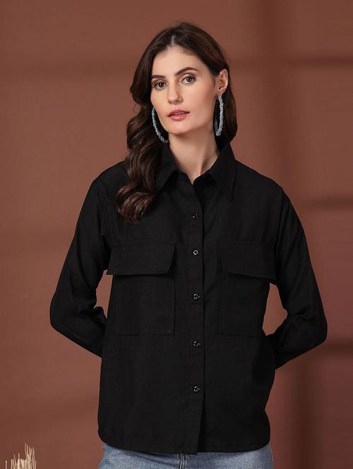women black solid long sleeve shirt - 21660692 - Very Small Image - 1