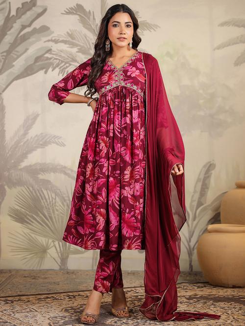 women embroidered three quarter sleeve suit set - 21660750 - Very Small Image - 1