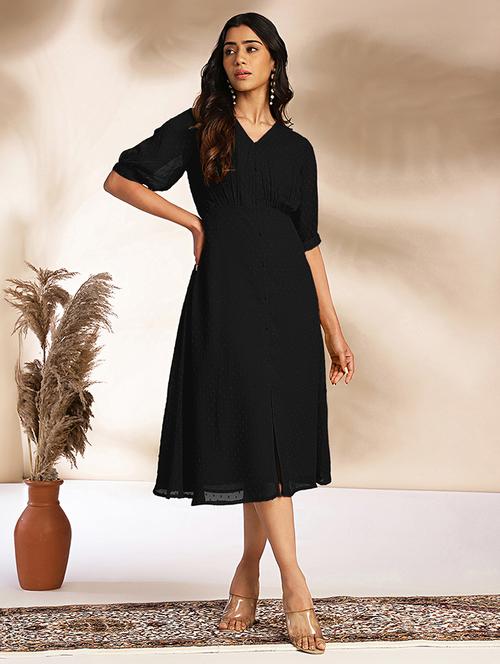 women self designed puff sleeves a-line dress - 21660812 - Very Small Image - 1