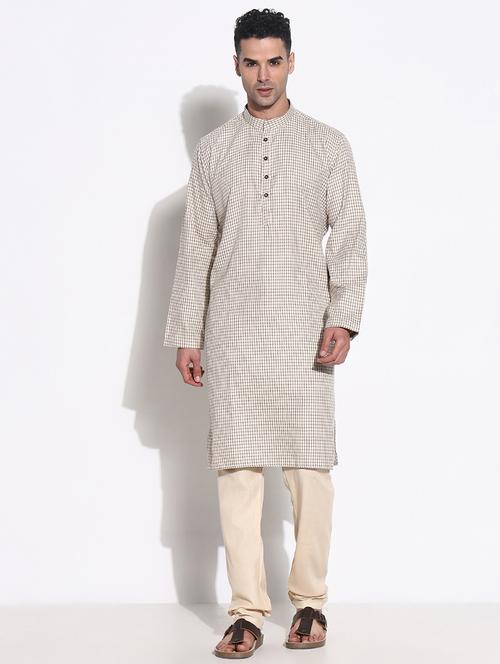 men checks kurta churidar ethnic wear set - 21661391 - Very Small Image - 1