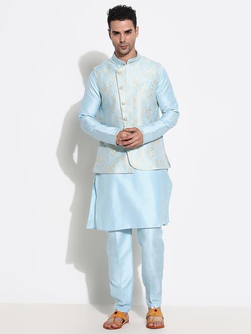 men solid kurta pyjama with jacket ethnic wear set - 21661392 - Very Small Image - 1