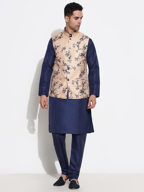 men solid kurta pyjama with jacket ethnic wear set - 21661393 - Very Small Image - 1